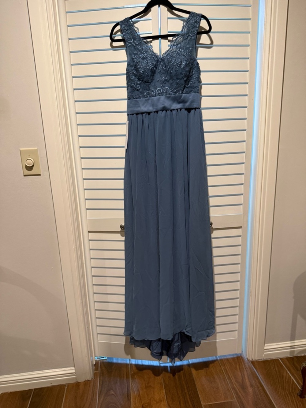 Azazie Dusty Blue Lace Bodice Chiffon Maxi Dress